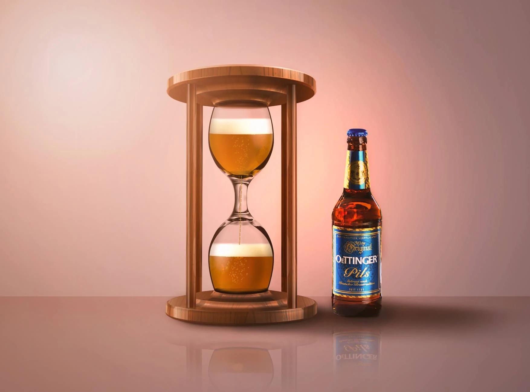 Oettinger beer glass reimagined as an hourglass